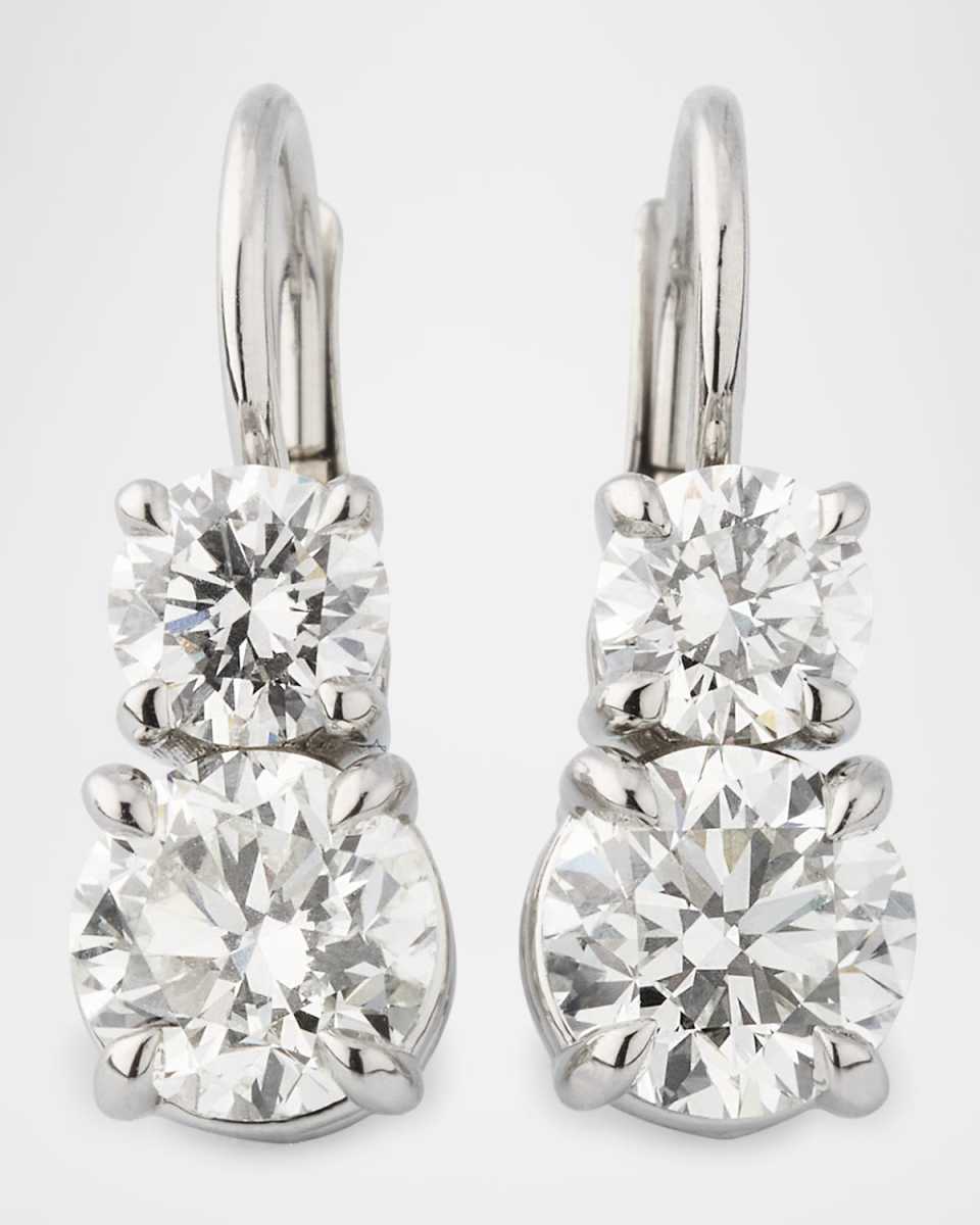 Platinum Round Diamond Drop Earrings, 1.80tcw, 0.75"L