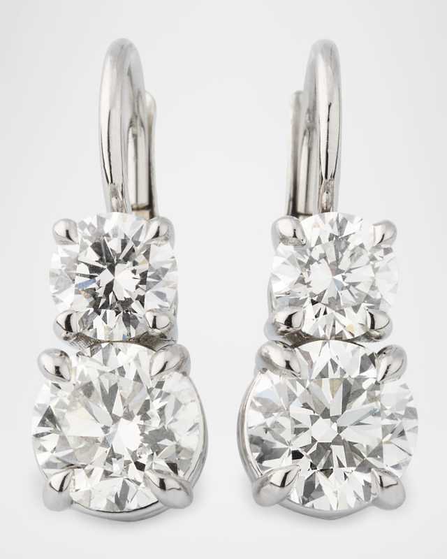 Platinum Round Diamond Drop Earrings, 1.80tcw, 0.75"L