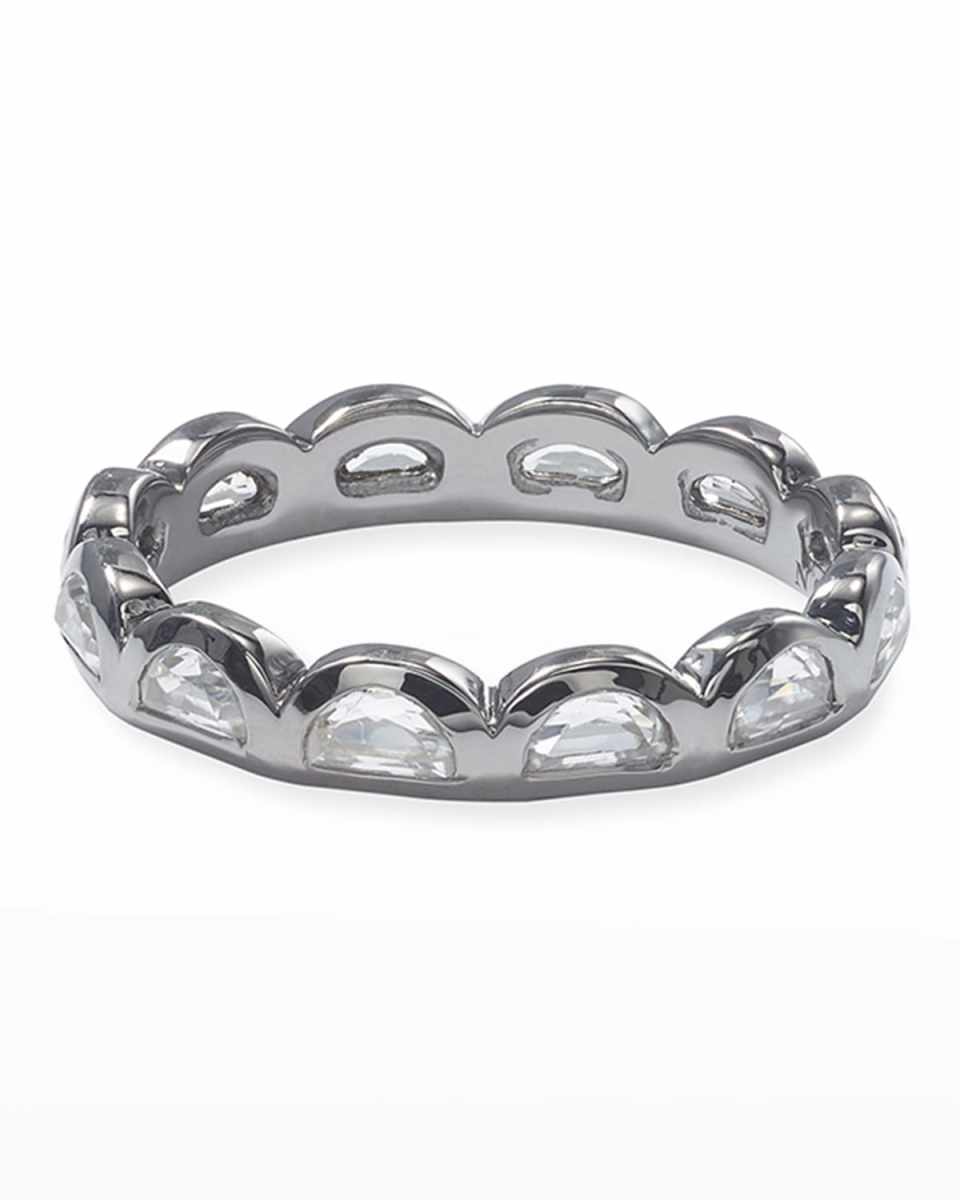 Mini Scallop Band Ring in White Zircon, Size 6.5