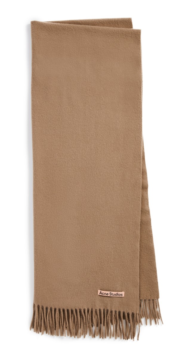 Acne Studios Skinny Fringe Wool Scarf Rose Melang