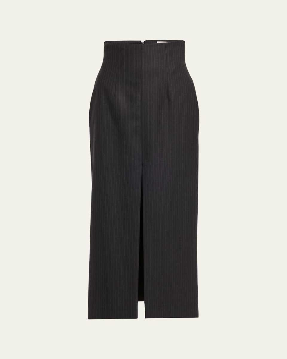 Wool Pinstripe Pencil Skirt with Slit