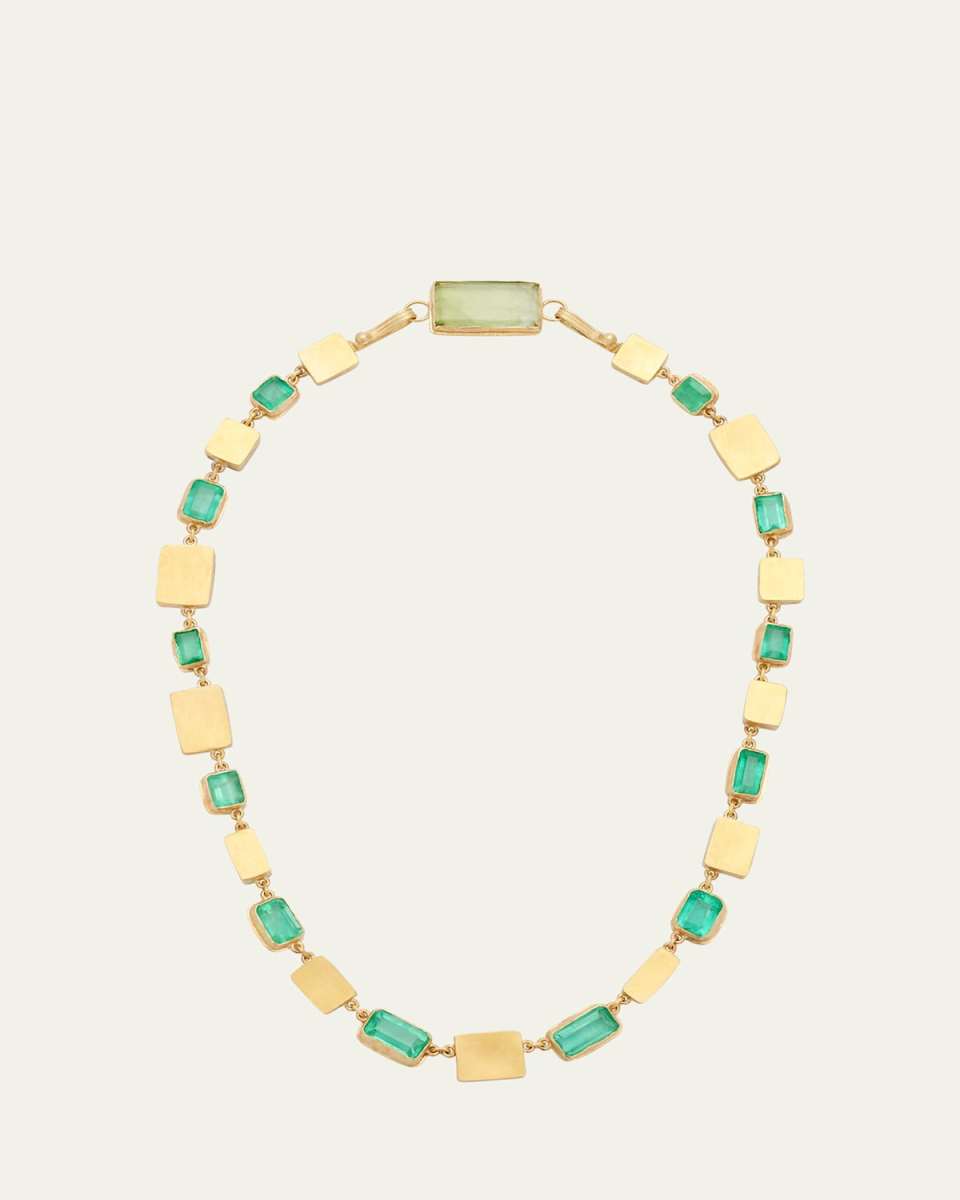 Gold Box Necklace with Colombian Emeralds and Peridot Clasp
