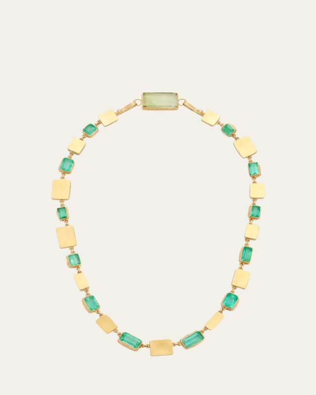 Gold Box Necklace with Colombian Emeralds and Peridot Clasp