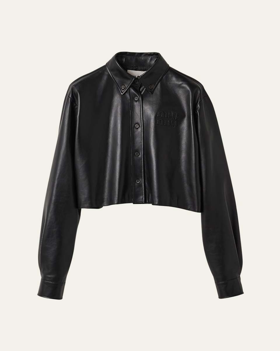 Logo Embossed Crop Leather Shirt
