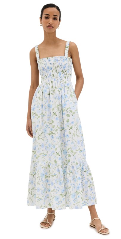 Hill House Home The Anjuli Nap Dress Peony Bouquet in Blue/Green