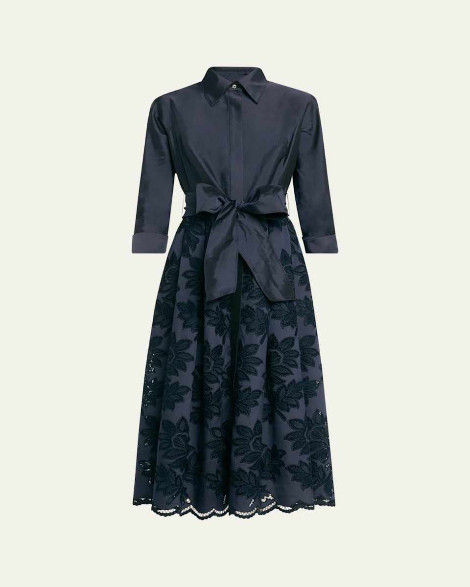 Eyelet Floral-Embroidered Midi Shirtdress