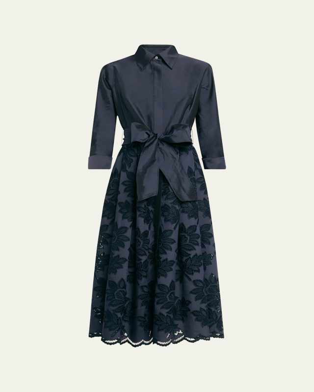 Eyelet Floral-Embroidered Midi Shirtdress