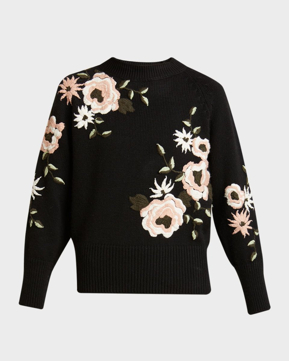 Floral Embroidered Wool Crewneck Sweater