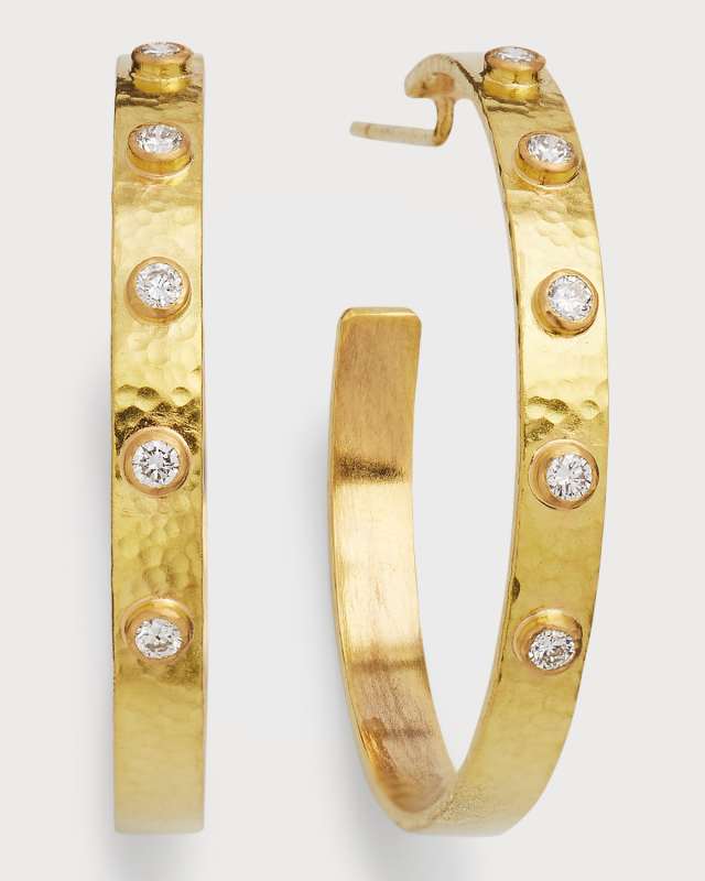19k Diamond Flat Ribbon Hoop Earrings, 1.5"L