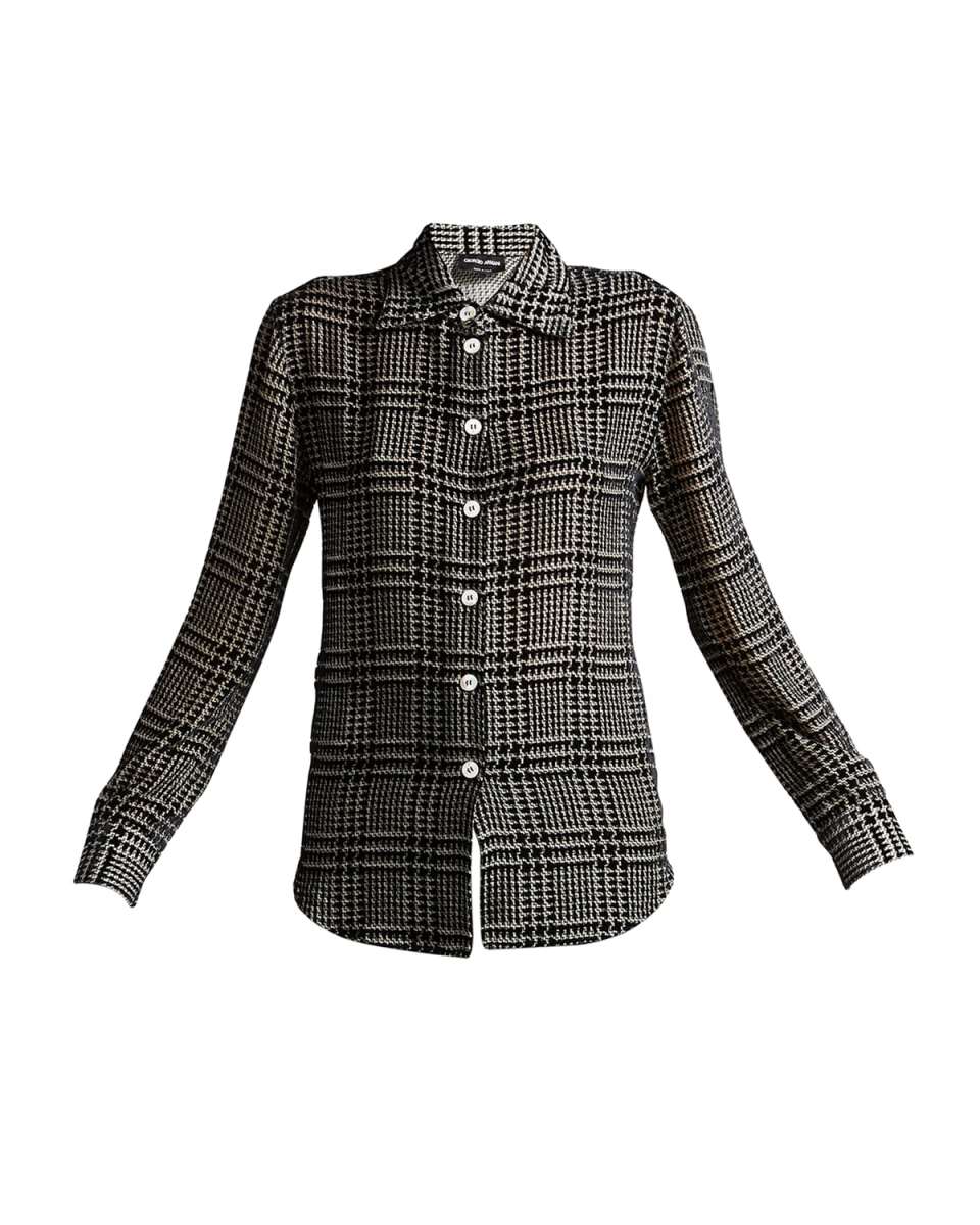 Flocked Check Silk Blouse