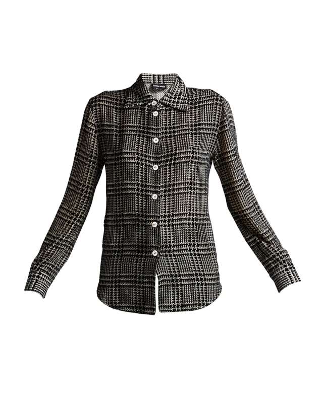 Flocked Check Silk Blouse