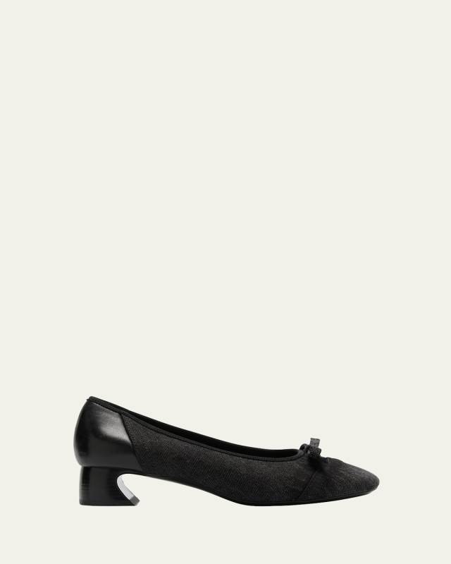 Denim Bow Ballerina Pumps