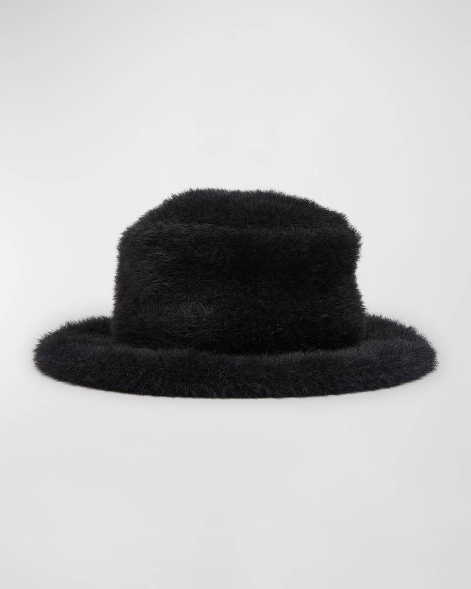 Embroidered Faux Fur Bucket Hat
