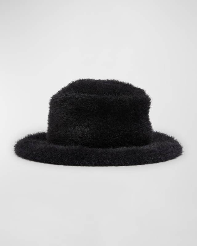 Embroidered Faux Fur Bucket Hat