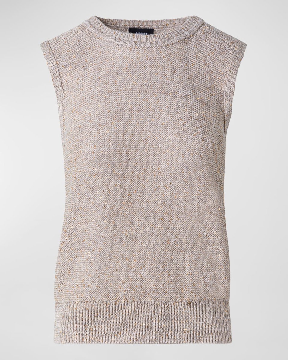 Linen-Blend Knit Top with Sequins