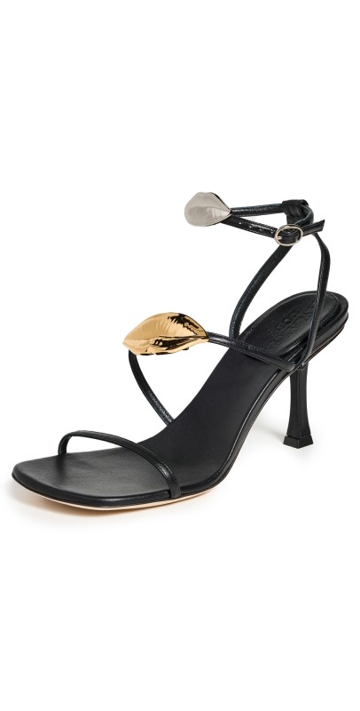 A. W.A. K.E. MODE Beta Kiss Sandal Heels Black Silver/Gold