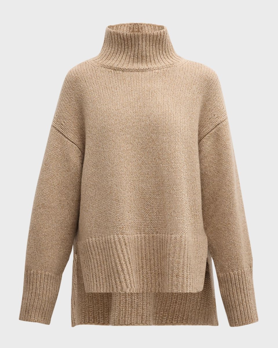 Oversized High-Low Turtleneck Cashmere Sweater
