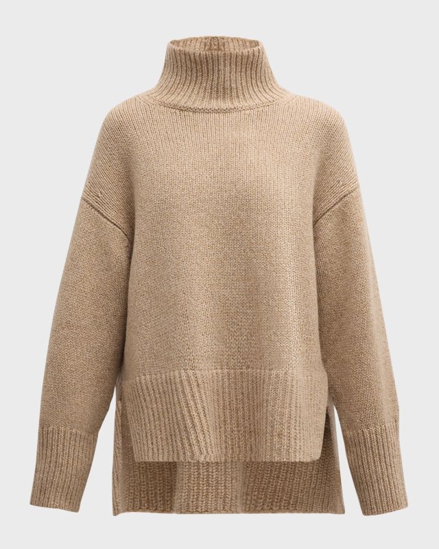 Oversized High-Low Turtleneck Cashmere Sweater