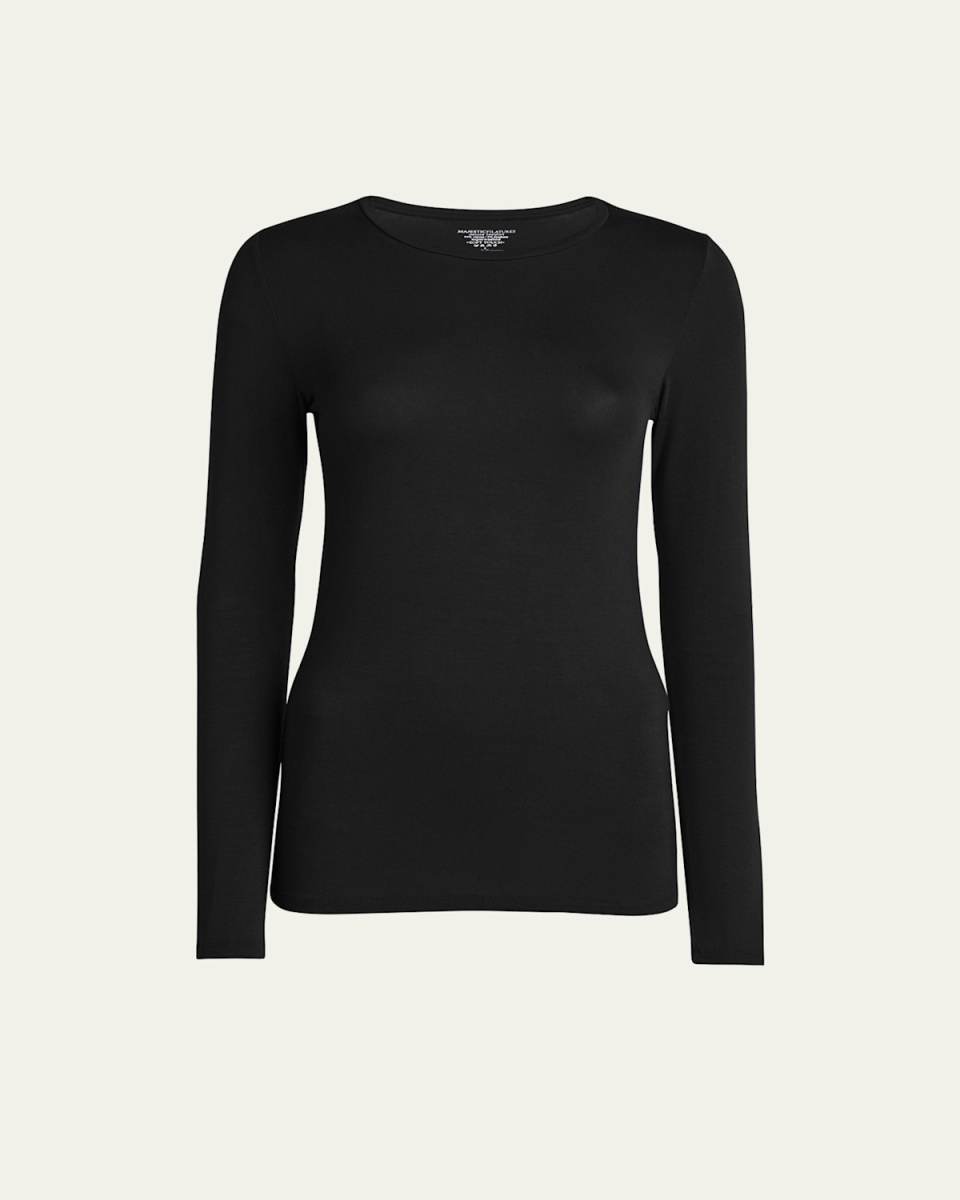 Soft Touch Flat-Edge Long-Sleeve Crewneck Top