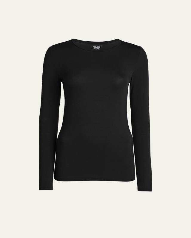 Soft Touch Flat-Edge Long-Sleeve Crewneck Top