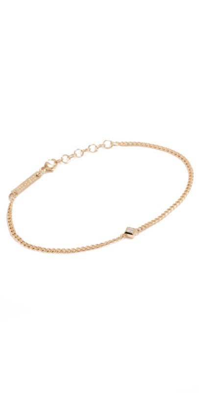 Zoe Chicco 14k Curb Chain Bracelet With Princess Cut Diamond Yellow Gold