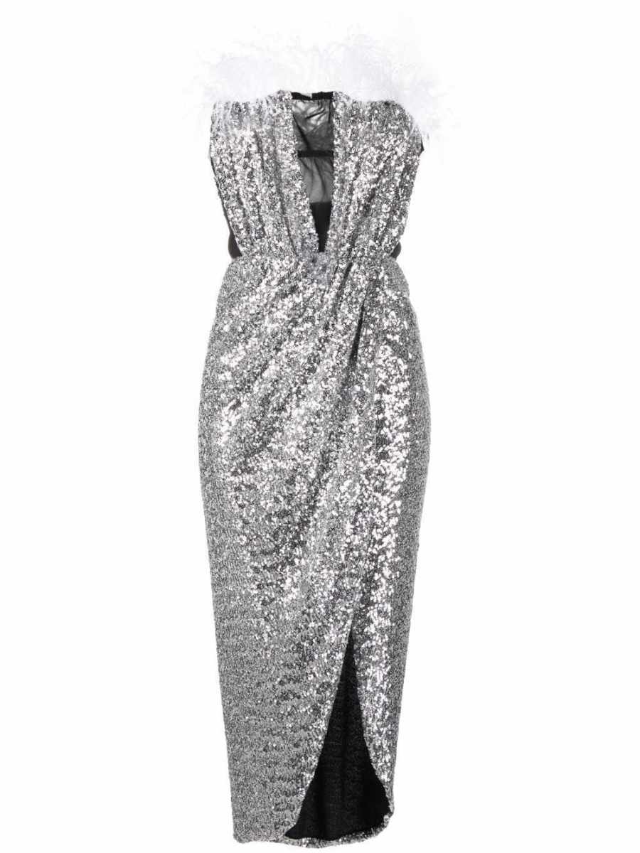 feather-detail sequin dress