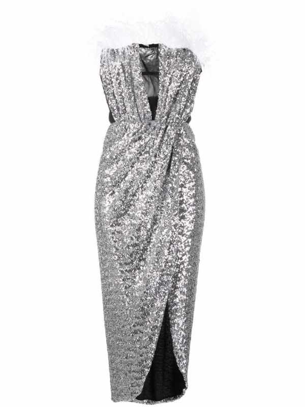 feather-detail sequin dress