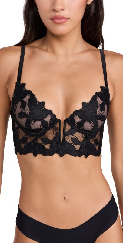 Fleur du Mal Lily Embroidery Longline Demi Bra Black