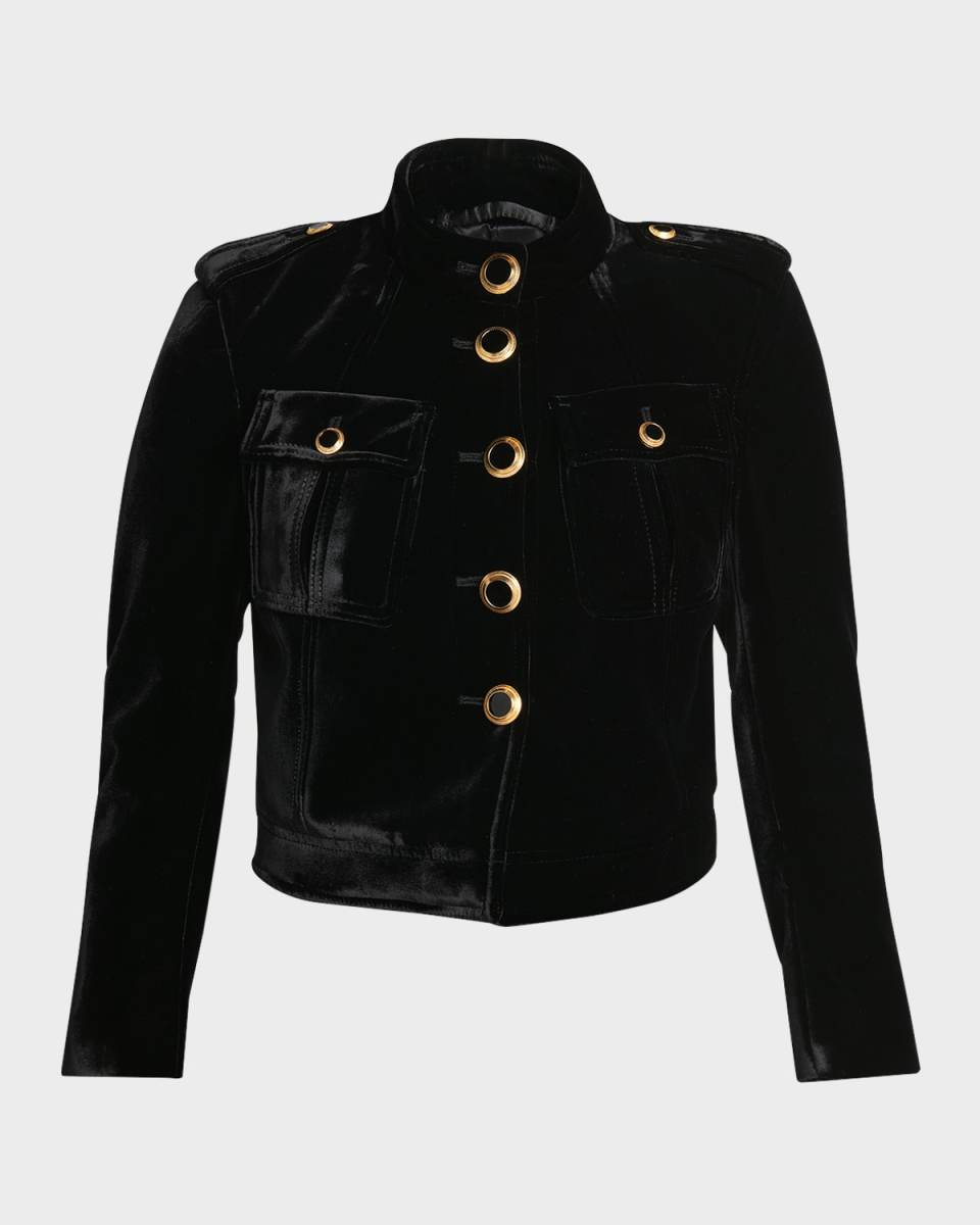 Velvet Military Jacket with Button Details