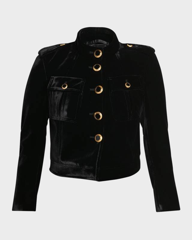 Velvet Military Jacket with Button Details