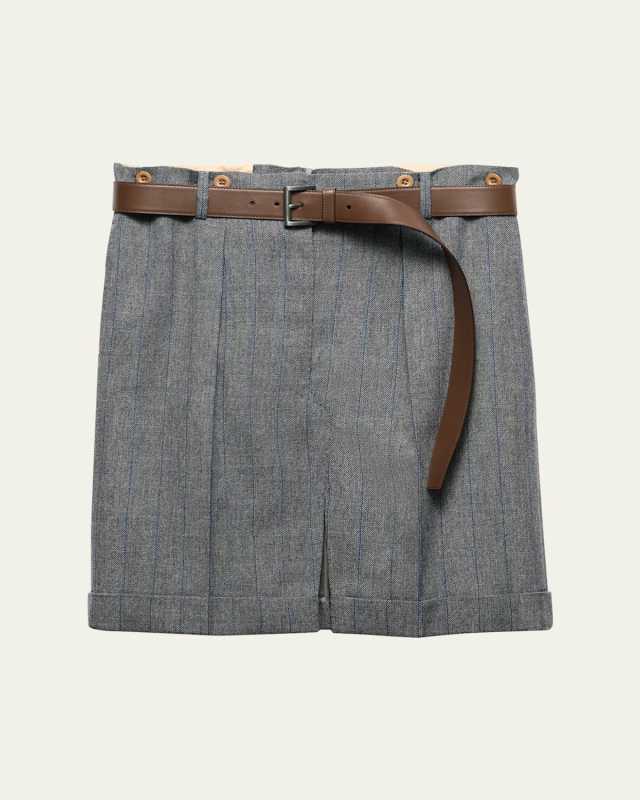 Gessato Belted Paperbag Skirt