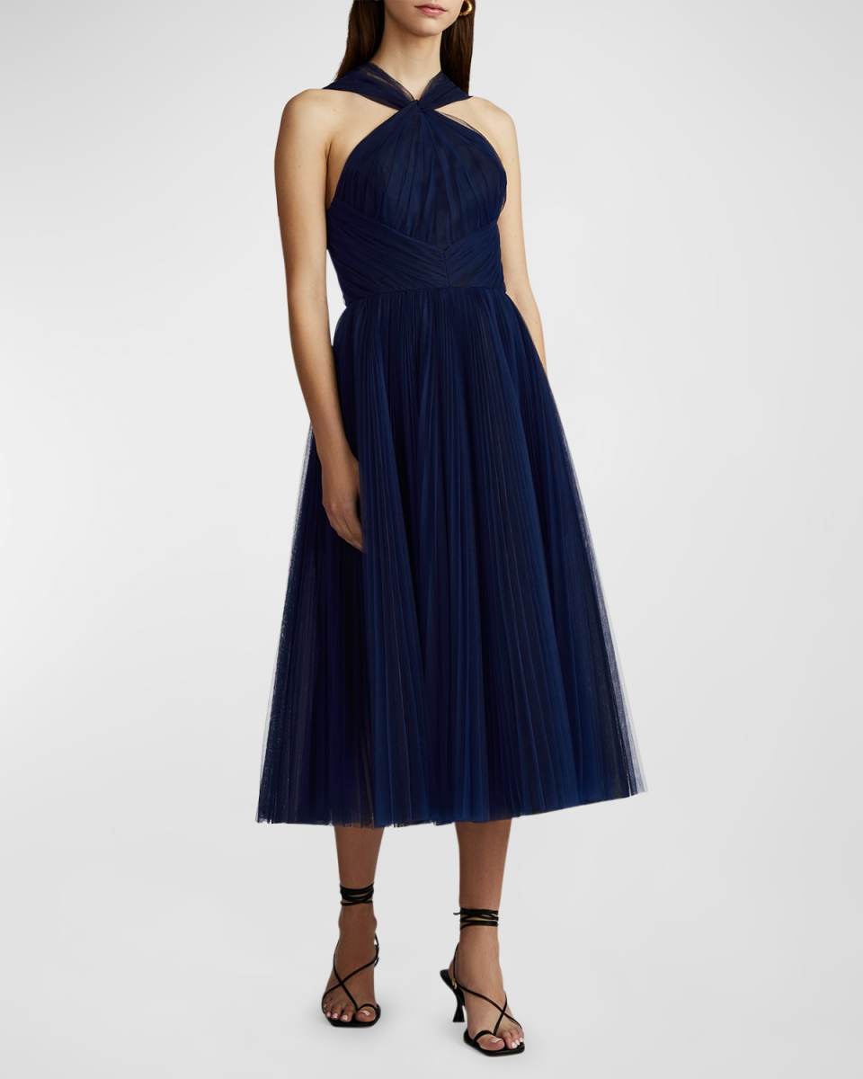 Pleated Tulle Midi Dress