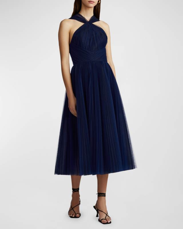 Pleated Tulle Midi Dress