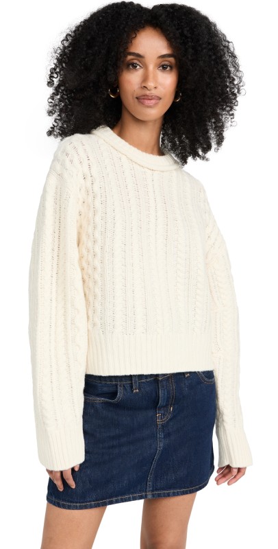 RE/DONE Crewneck Cable Pullover Ivory