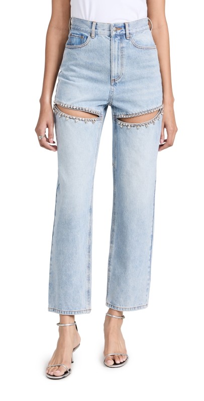 AREA Crystal Slit Jeans Light Blue