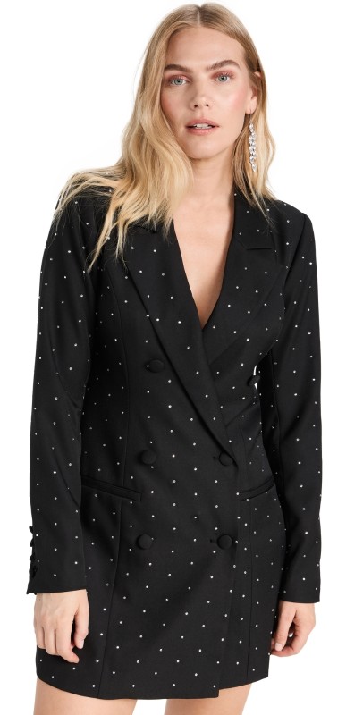 Good American Crystal Exec Blazer Dress Black001