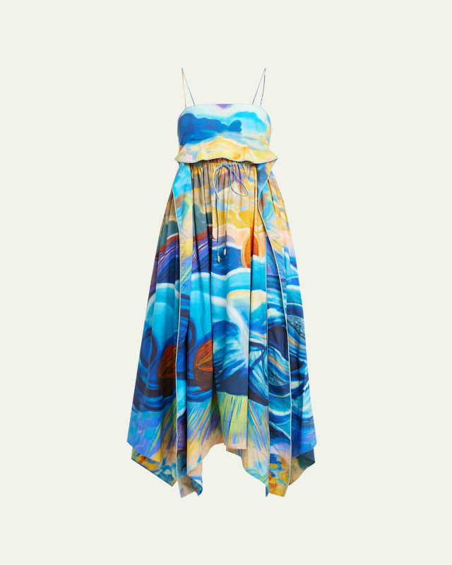 Leighton Sleeveless Cotton Poplin Handkerchief Midi Dress