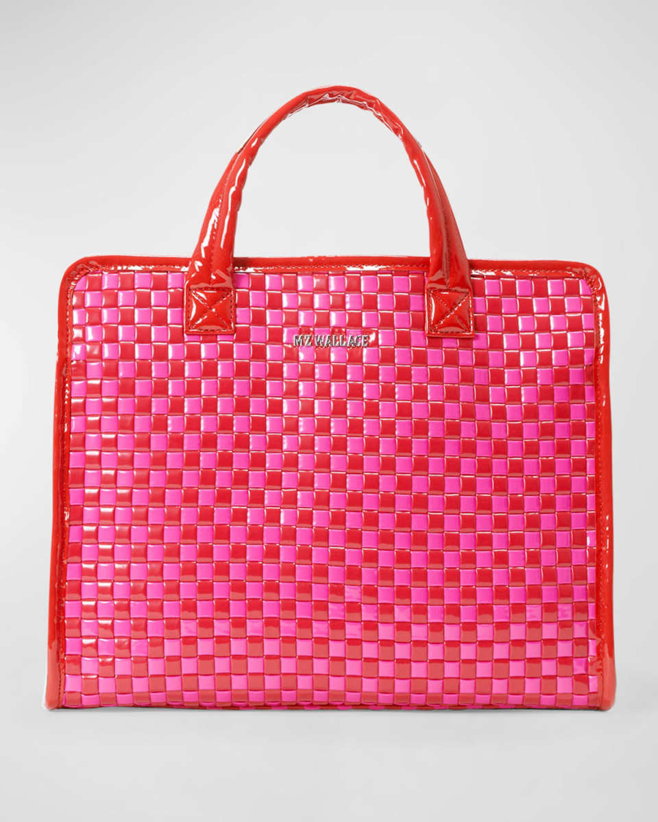 Medium Woven Patent Box Tote Bag