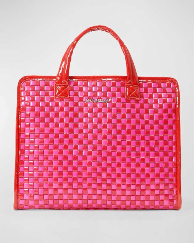 Medium Woven Patent Box Tote Bag