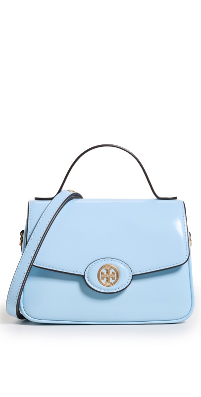 Tory Burch Small Robinson Spazzolato Top Handle Bag Pale Lapis