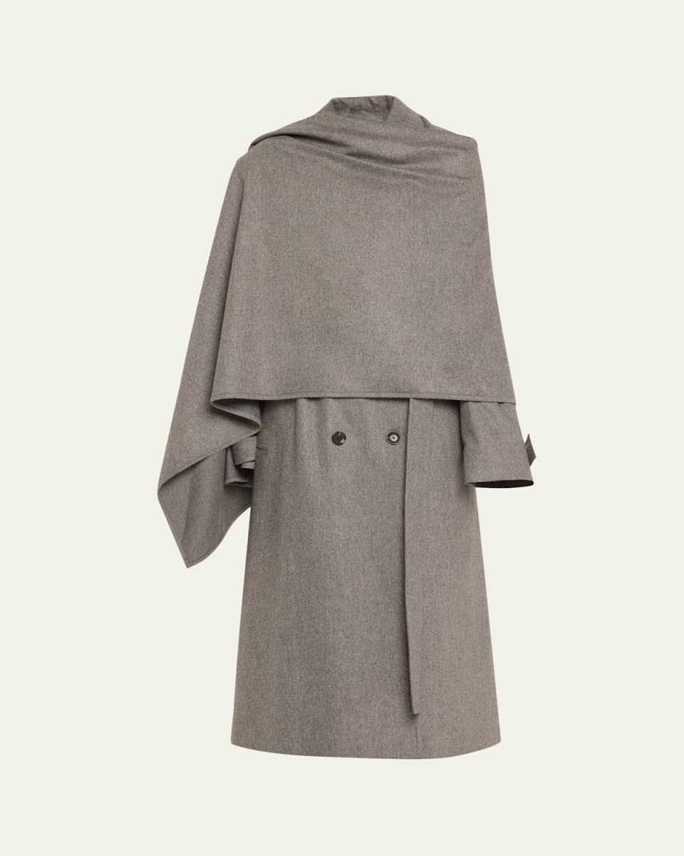 Double-Breasted Wool Cashmere Cloak Trench Coat