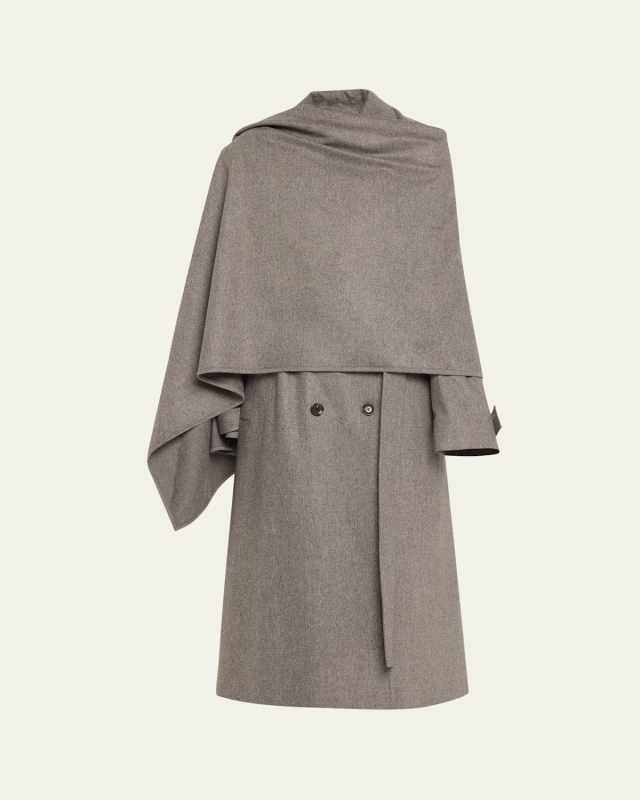 Double-Breasted Wool Cashmere Cloak Trench Coat