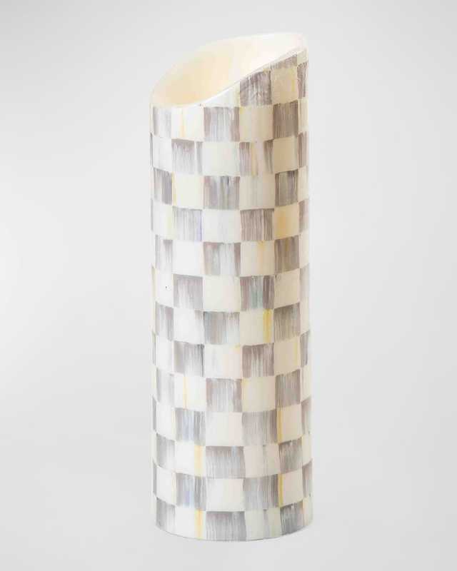 Sterling Check Flickering Pillar Candle, 9"