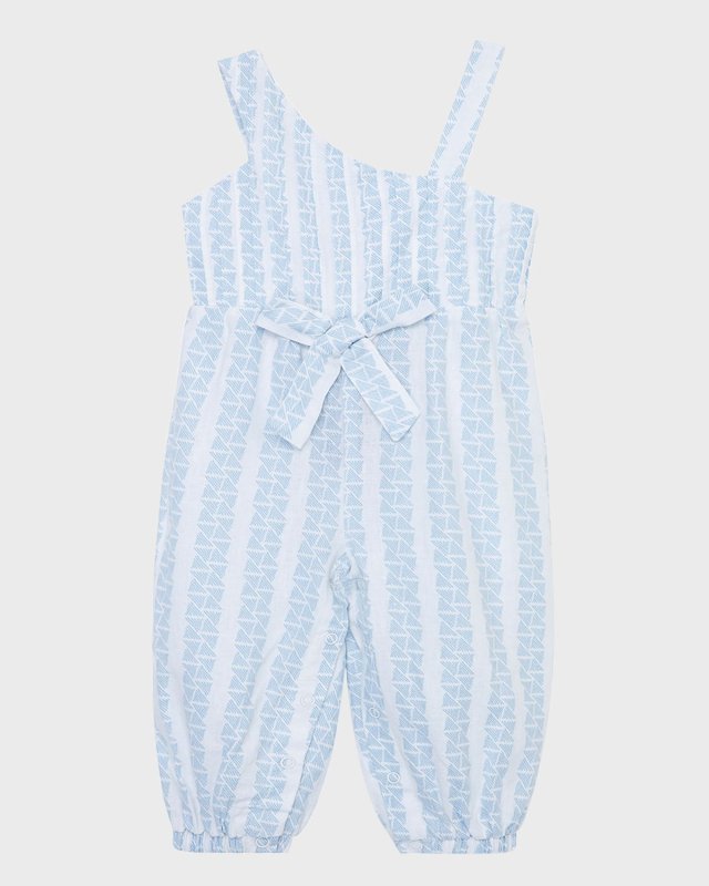 Girl's One Shoulder Multi Striped-Print Wide Leg Jumpsuit, Size 12M-24