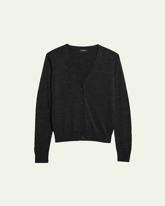 V-Neck Button-Front Regal Wool Cardigan