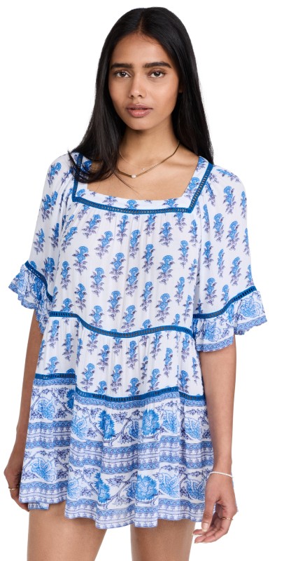 Playa Lucila Drop Waist Border Print Dress Blue Border Print