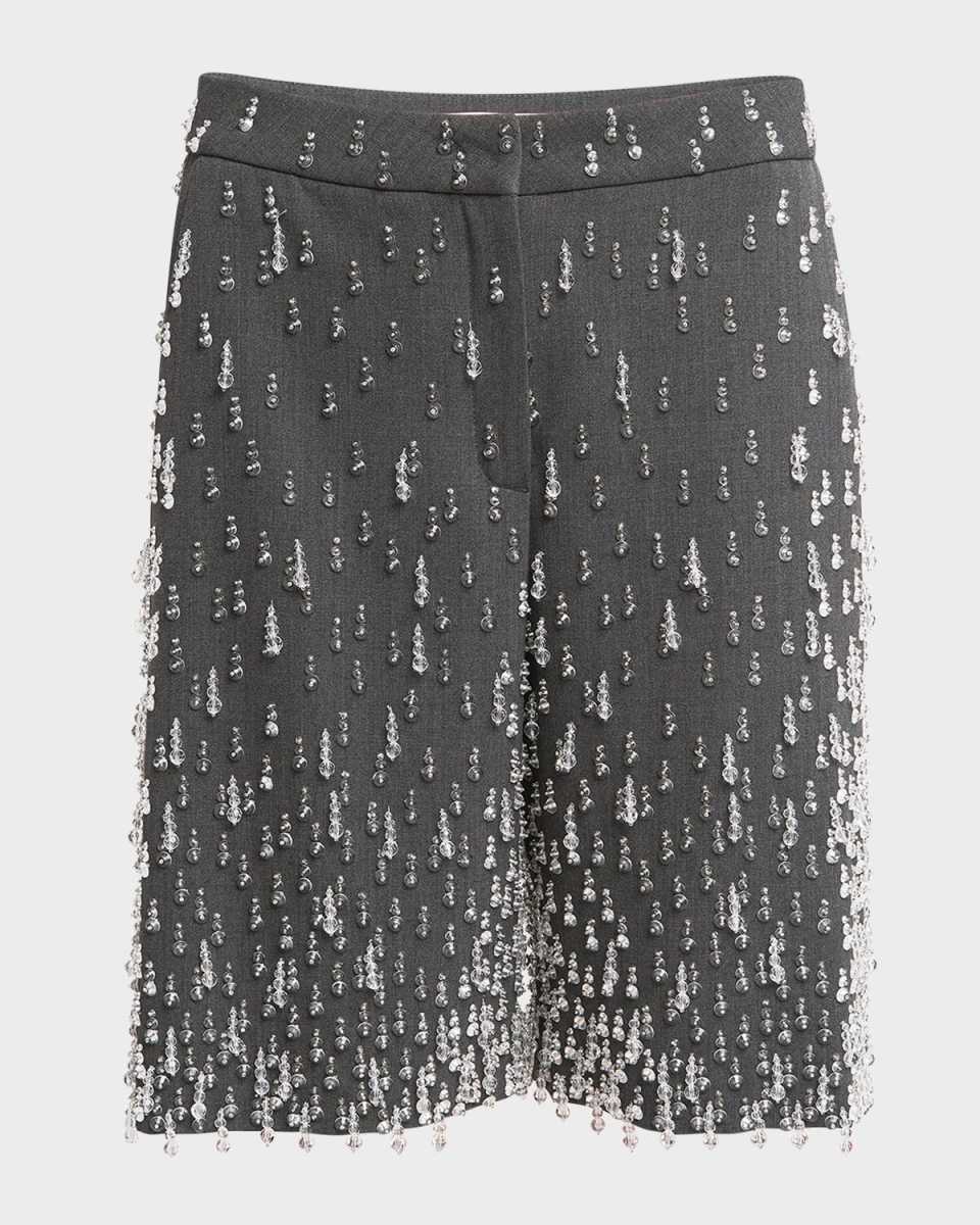 Low-Rise Crystal Drops Gabardine Bermuda Shorts