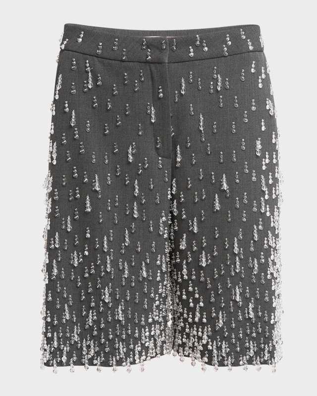 Low-Rise Crystal Drops Gabardine Bermuda Shorts