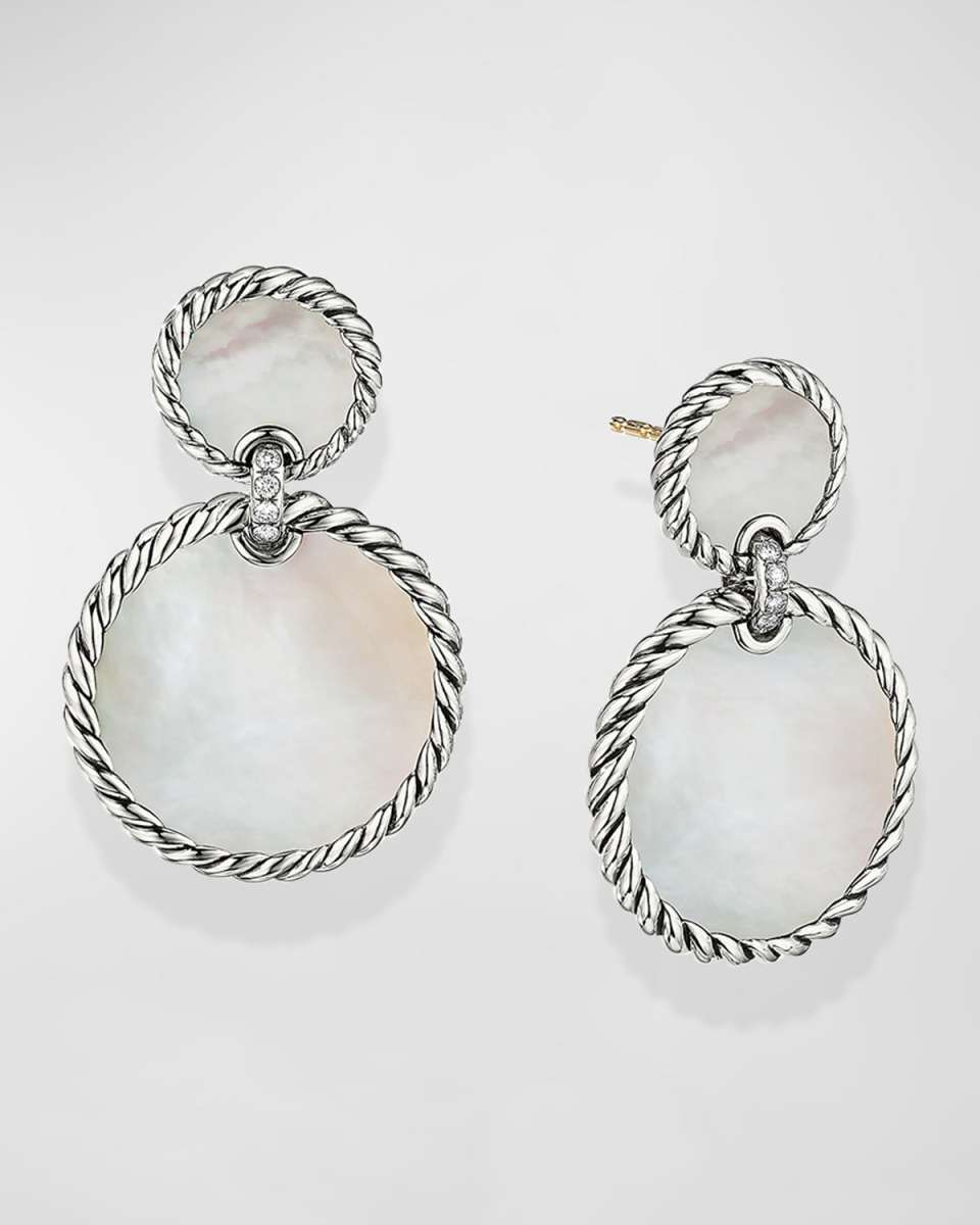 DY Elements Double Drop Earrings with Mother-of-Pearl and Pave Diamonds