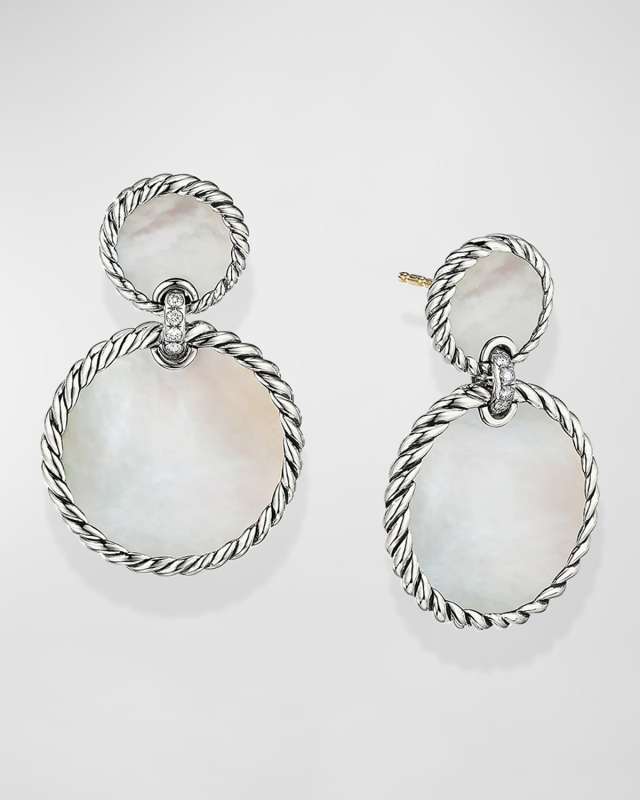 DY Elements Double Drop Earrings with Mother-of-Pearl and Pave Diamonds